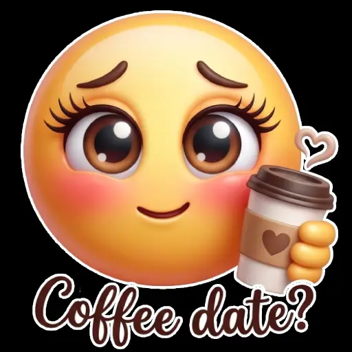 Cute smiley face, stickers, Whatssapp stickers, love, kiss me, valentine, coffee date